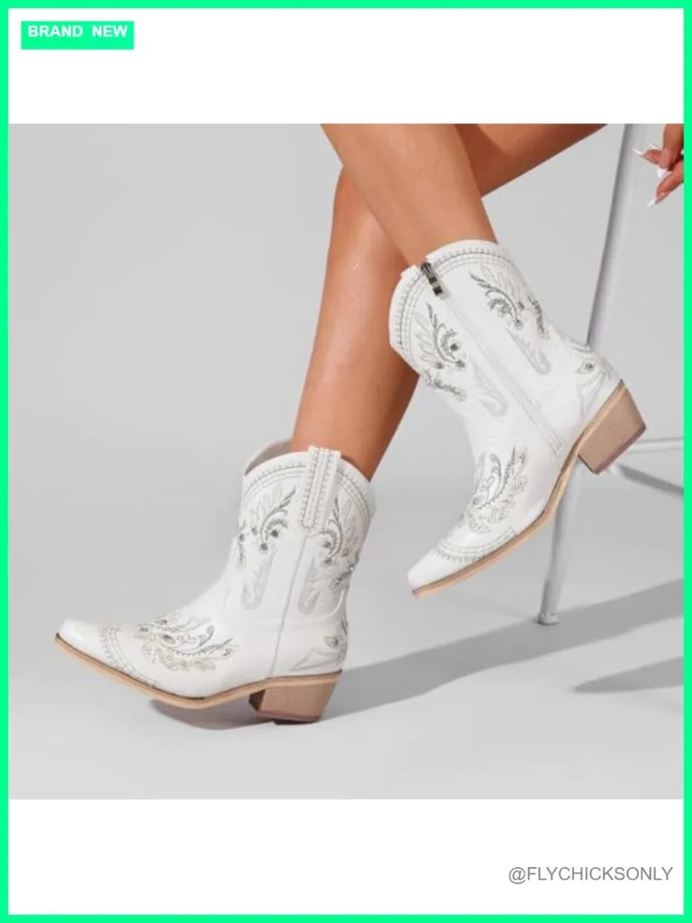 Rhinestone Embroidered Ankle Cowboy Boots with Chunky Heel